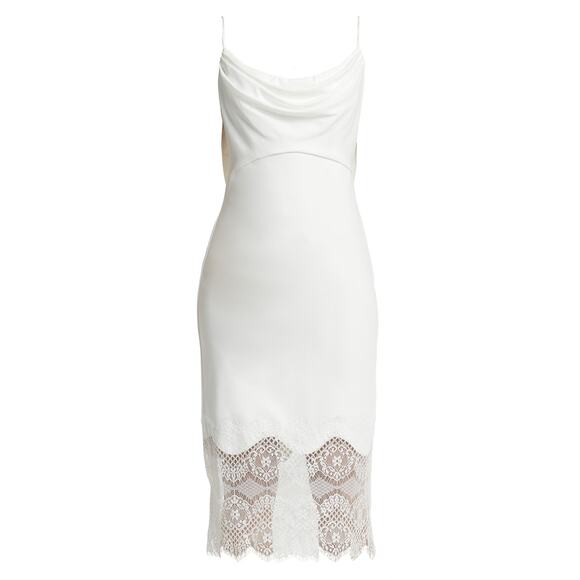 Tadashi Shoji 'Draped' White Sleeveless Lace-Trimmed Midi-Dress Size S - Picture 1 of 5